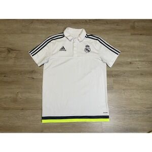 Real Madrid Shirt Men's Sz M Adidas Climalite White Training Polo Soccer Jersey